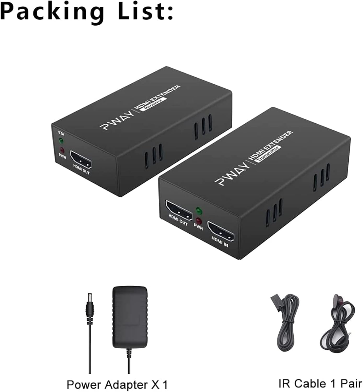 PWAY PW-HT225PIR HDMI Extensor Transmisión de 195ft / 60m sobre un Solo Cat5e / 6/7 Full HD 1080P Soporte de Control IR Función de Bucle 3D EDID